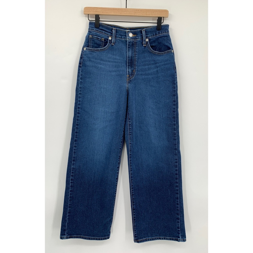 Levis Wide Leg Jeans Womens 26 Blue Dark Wash High Rise Denim Pants